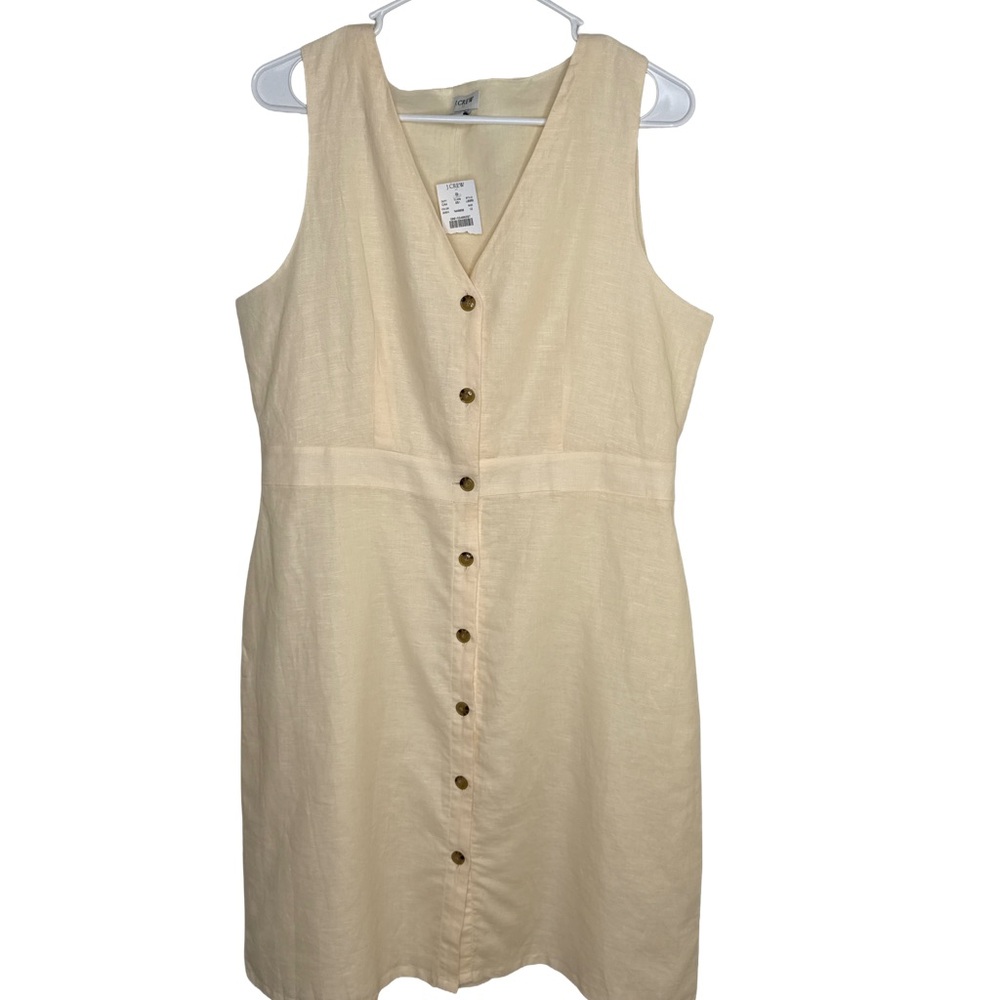 J. CREW NWT Coastal Ivory Sleeveless Linen Cotton A-Line Button Dress Size 12